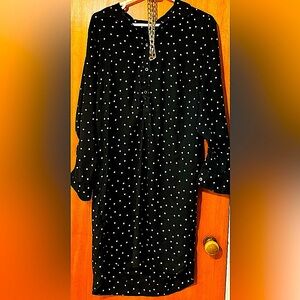 Ann Taylor button up shirt dress polka dot long sleeve like new high low